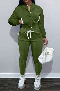 Army Blue Casual Preppy Velvet Long Sleeve Single-Breasted Jacket Jogger Pants Baseballs Suit TK6206-4