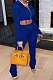Dark Blue Euramerican Velvet Hoodie Long Sleeve Zipper Pure Color Ruffle Pants Sets Q992-9