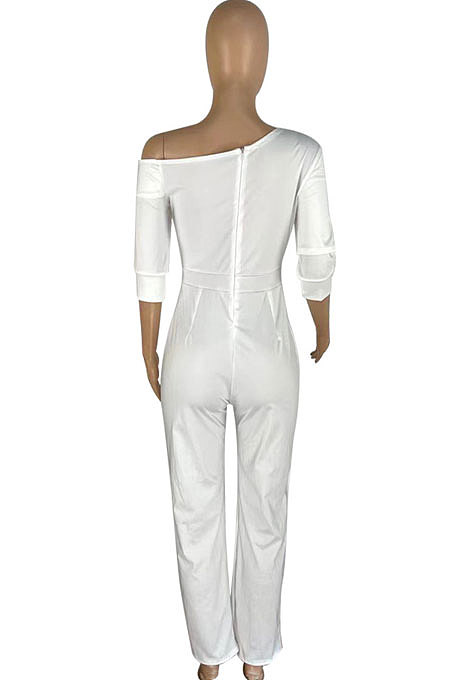 Black Modest Simple Pure Color Oblique Shoulder Wide Leg Jumpsuits LWW9327-1