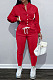 Red Casual Preppy Velvet Long Sleeve Single-Breasted Jacket Jogger Pants Baseballs Suit TK6206-3