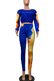 Multicolor Women's Autumn Winter Positioning Printing Tight Tie Dye Pants Sets PY0841-2