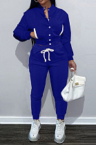 Blue Casual Preppy Velvet Long Sleeve Single-Breasted Jacket Jogger Pants Baseballs Suit TK6206-8