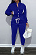 Blue Casual Preppy Velvet Long Sleeve Single-Breasted Jacket Jogger Pants Baseballs Suit TK6206-8