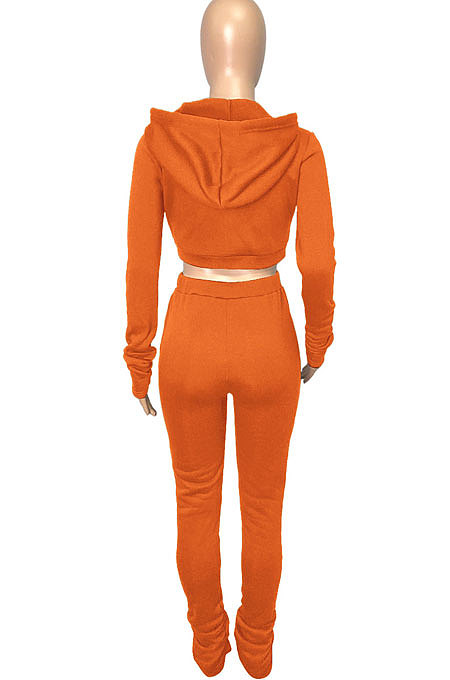 Red Euramerican Velvet Hoodie Long Sleeve Zipper Pure Color Ruffle Pants Sets Q992-3