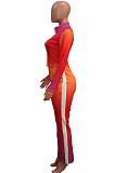White Green Gradient Casual Stand Collar Side Stripe Spliced Long Sleeve Pants Sets SN390205-3