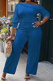 White Modest Simple Pure Color Oblique Shoulder Wide Leg Jumpsuits LWW9327-2