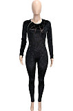 Pink Women's Velvet Zipper Long Sleeve Round Collar High Waist Bodycon Jumpsuits  SN390226 -3