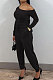 Black Modest Hypotenuse Neckline With Beltband Collect Waist Solid Color Jumpsuits SM9218-1