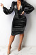 Black Euramerican V Collar Glitter Club Bodycon Hip Sexy Midi Dress Q991-4