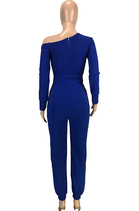 Pink Modest Hypotenuse Neckline With Beltband Collect Waist Solid Color Jumpsuits SM9218-2