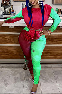 Multicolor Women's Autumn Winter Positioning Printing Tight Tie Dye Pants Sets PY0841-3