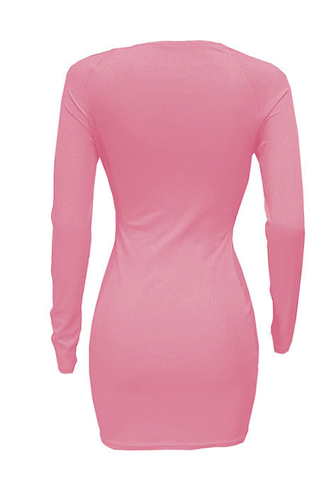 Red Women Autumn Long Sleeve Hollow Out Ribber Bodycon Mini Dress Q985-3