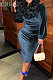 Peacock Blue Women's Velvet A Word Shoulder Solid Color Bodycon Midi Dress MF6660-7