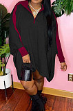 Black Preppy Matching Color Batwing Sleeve Loose Dress F88399-2
