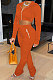 Orange Euramerican Velvet Hoodie Long Sleeve Zipper Pure Color Ruffle Pants Sets Q992-2