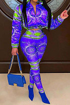 Peacock Blue Autumn Winter New Long Sleeve Jacket Trousers Down Coat Suit F88400-2