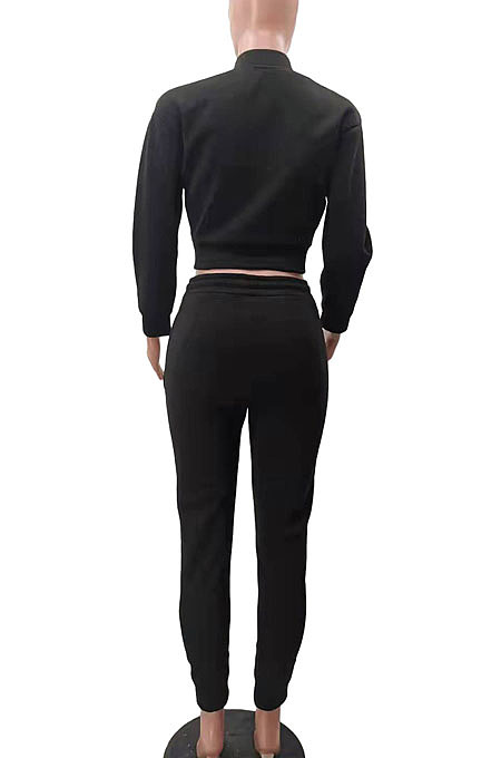 Khaki Casual Preppy Velvet Long Sleeve Single-Breasted Jacket Jogger Pants Baseballs Suit TK6206-1