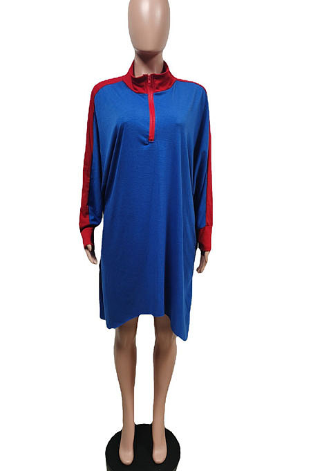 Black Preppy Matching Color Batwing Sleeve Loose Dress F88399-2