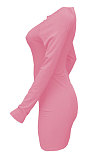 Red Women Autumn Long Sleeve Hollow Out Ribber Bodycon Mini Dress Q985-3