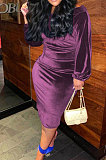 Green Women's Velvet A Word Shoulder Solid Color Bodycon Midi Dress MF6660-3