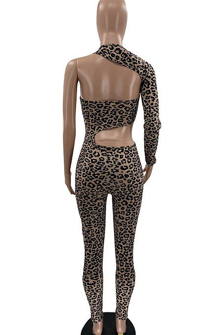 Orange Women's Sexy Hollow Out Single Sleeve Pure Color Bodycon Jumpsuits MF6657-4