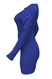 Red Women Autumn Long Sleeve Hollow Out Ribber Bodycon Mini Dress Q985-3