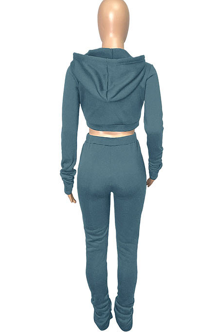 Red Euramerican Velvet Hoodie Long Sleeve Zipper Pure Color Ruffle Pants Sets Q992-3