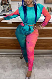 Multicolor Women's Autumn Winter Positioning Printing Tight Tie Dye Pants Sets PY0841-2