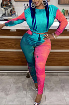Multicolor Women's Autumn Winter Positioning Printing Tight Tie Dye Pants Sets PY0841-2