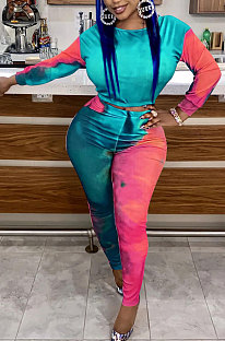 Multicolor Women's Autumn Winter Positioning Printing Tight Tie Dye Pants Sets PY0841-2