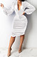 White Euramerican V Collar Glitter Club Bodycon Hip Sexy Midi Dress Q991-1