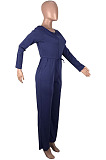 Pink Cotton Blend Women's Long Sleeve Round Neck Plain Wide Leg Jumpsuits MMS5059-5