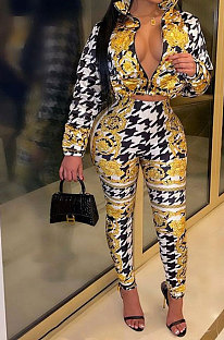 Black White Autumn Winter New Long Sleeve Jacket Trousers Down Coat Suit F88400-3