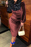 Pink Women's Velvet A Word Shoulder Solid Color Bodycon Midi Dress MF6660-2
