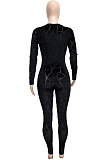 Pink Women's Velvet Zipper Long Sleeve Round Collar High Waist Bodycon Jumpsuits  SN390226 -3