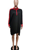 Royal Blue Preppy Matching Color Batwing Sleeve Loose Dress F88399-3