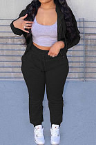 Black Preppy New Long Sleeve Zipper Velvet Hoodie Jogger Pants Sports Suit SM9217-1