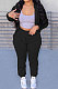 Black Preppy New Long Sleeve Zipper Velvet Hoodie Jogger Pants Sports Suit SM9217-1