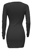Red Women Autumn Long Sleeve Hollow Out Ribber Bodycon Mini Dress Q985-3