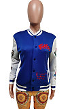 Royal Blue Casual New Design Printed Long Sleeve Ribber Jacket F88401-4