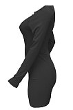 White Women Autumn Long Sleeve Hollow Out Ribber Bodycon Mini Dress Q985-1