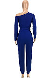 Black Modest Hypotenuse Neckline With Beltband Collect Waist Solid Color Jumpsuits SM9218-1