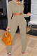 Khaki Euramerican Velvet Hoodie Long Sleeve Zipper Pure Color Ruffle Pants Sets Q992-6