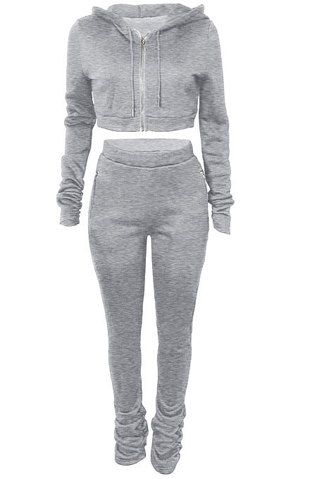Red Euramerican Velvet Hoodie Long Sleeve Zipper Pure Color Ruffle Pants Sets Q992-3