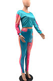 Multicolor Women's Autumn Winter Positioning Printing Tight Tie Dye Pants Sets PY0841-2