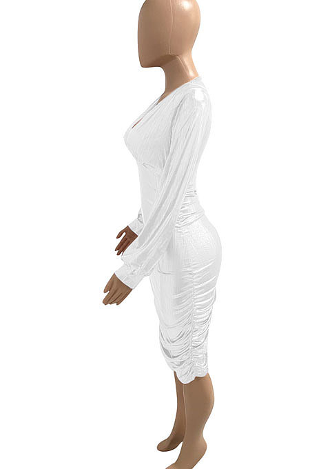 Red Euramerican V Collar Glitter Club Bodycon Hip Sexy Midi Dress Q991-2