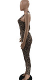 Blue Women's Sexy Hollow Out Single Sleeve Pure Color Bodycon Jumpsuits MF6657-3