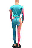 Multicolor Women's Autumn Winter Positioning Printing Tight Tie Dye Pants Sets PY0841-2