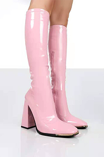 Pu Thigh High Boots in Pink
