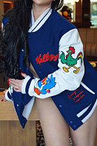 Royal Blue Casual New Design Printed Long Sleeve Ribber Jacket F88401-4